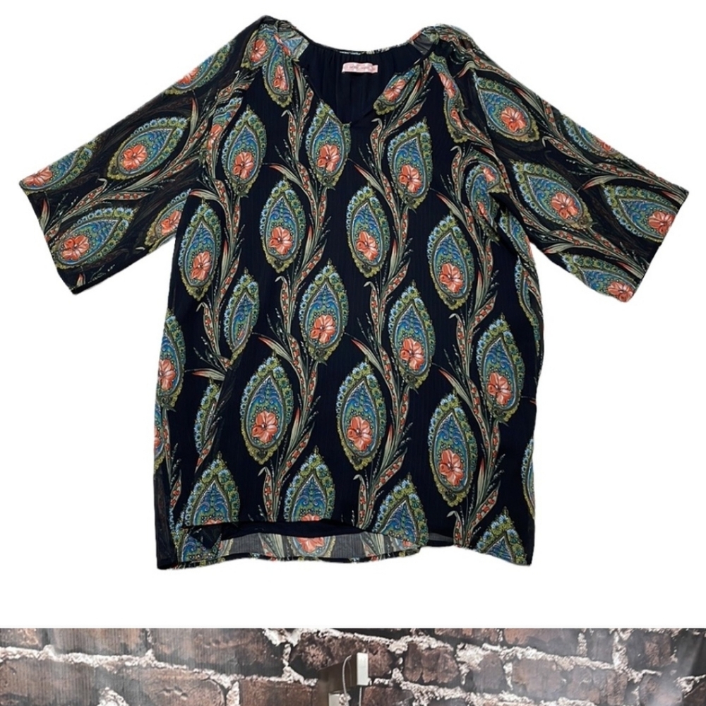 Traffic People Dress Shift Peacock Black Green Size XL